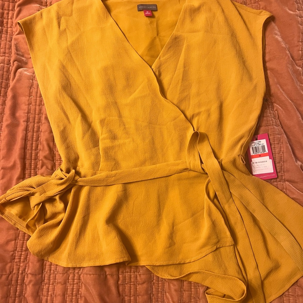 Vince Camuto Mustard Wrap Blouse